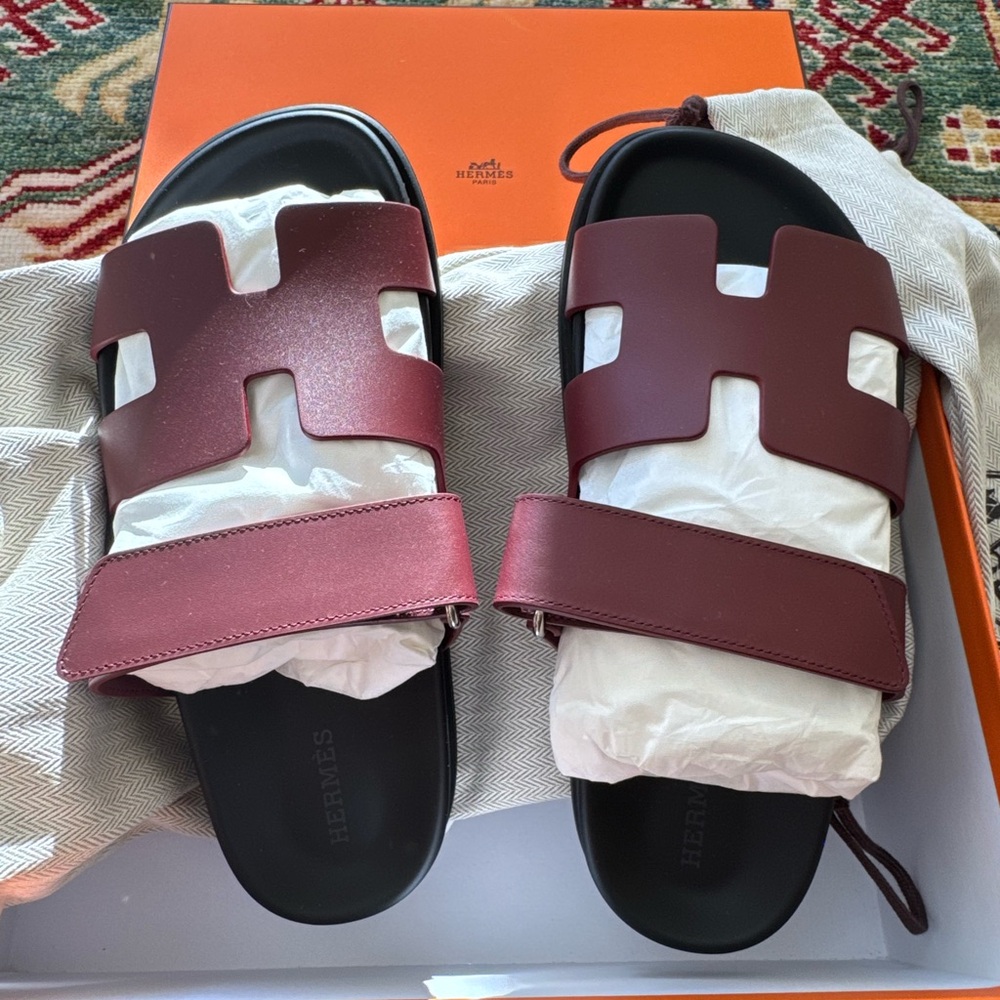 Hermès Burgundy Slide Sandals